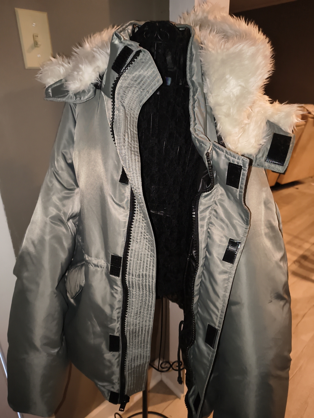YEEZY Silver Gray Faux Fur Hooded Winter Coat